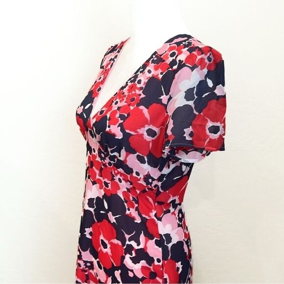 Michael Kors V-Neck Floral Dress Short Sleeve Pockets Pink Red Blue Size 4 NWT - Picture 5 of 16